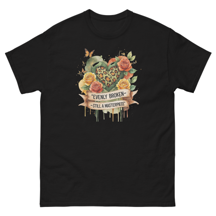 Evenly Broken Leopard Heart Tee – Watercolor Floral Vibes #2 Women Tees Style Junction – Custom Digital Designs & Apparel Black S