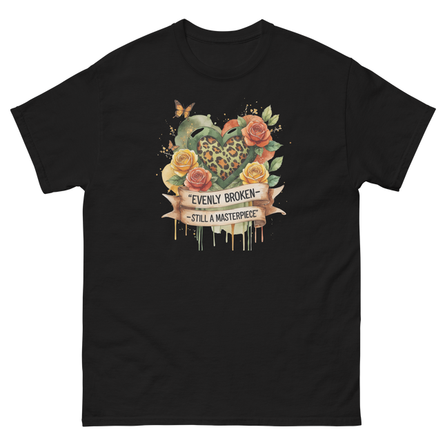 Evenly Broken Leopard Heart Tee – Watercolor Floral Vibes #2 Women Tees Style Junction – Custom Digital Designs & Apparel Black S