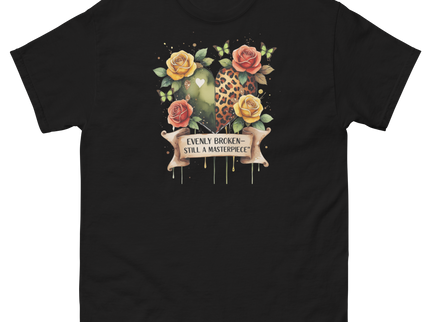 Evenly Broken Leopard Heart Tee – Watercolor Floral Vibes #4 Women Tees Style Junction – Custom Digital Designs & Apparel Black S