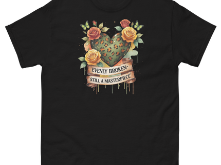 Evenly Broken Leopard Heart Tee – Watercolor Floral Vibes #5 Women Tees Style Junction – Custom Digital Designs & Apparel Black S
