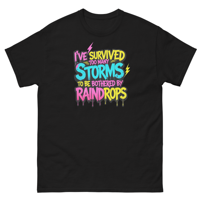 Survived the Storms Statement Tee – Neon Streetwear Bold Vibes Women Tees Style Junction – Custom Digital Designs & Apparel Black S