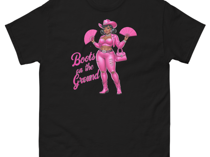 Pink Glam Cowgirl Tee – Boots on the Ground Graphic Shirt #1 Women Tees Style Junction – Custom Digital Designs & Apparel Black S