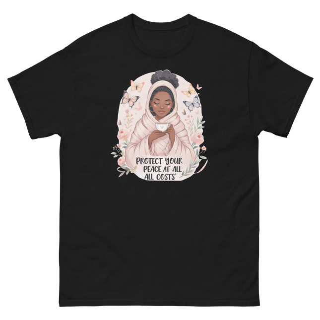 Protect Your Peace Tee – Floral Afro Soft Aesthetic Design #4 Women Tees Style Junction – Custom Digital Designs & Apparel Black S