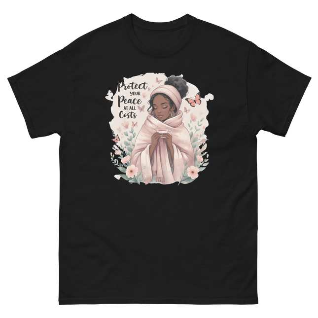 Protect Your Peace Tee – Floral Afro Soft Aesthetic Design #5 Women Tees Style Junction – Custom Digital Designs & Apparel Black S