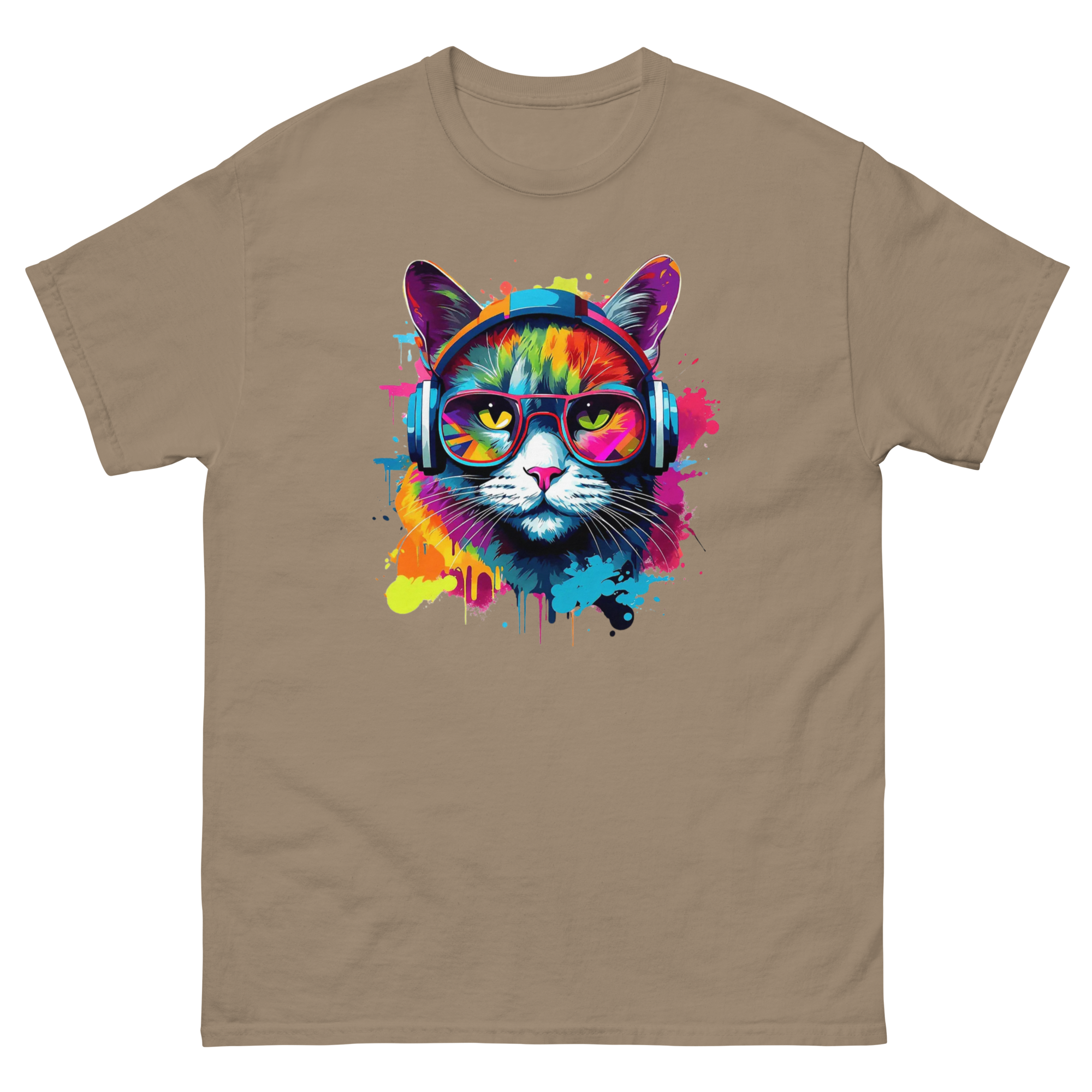 Vibrant DJ Cat Unisex Classic Tee - Trendy, Soft, and Perfect for Streetwear Physical T-Shirt Style-Junction Brown Savana S