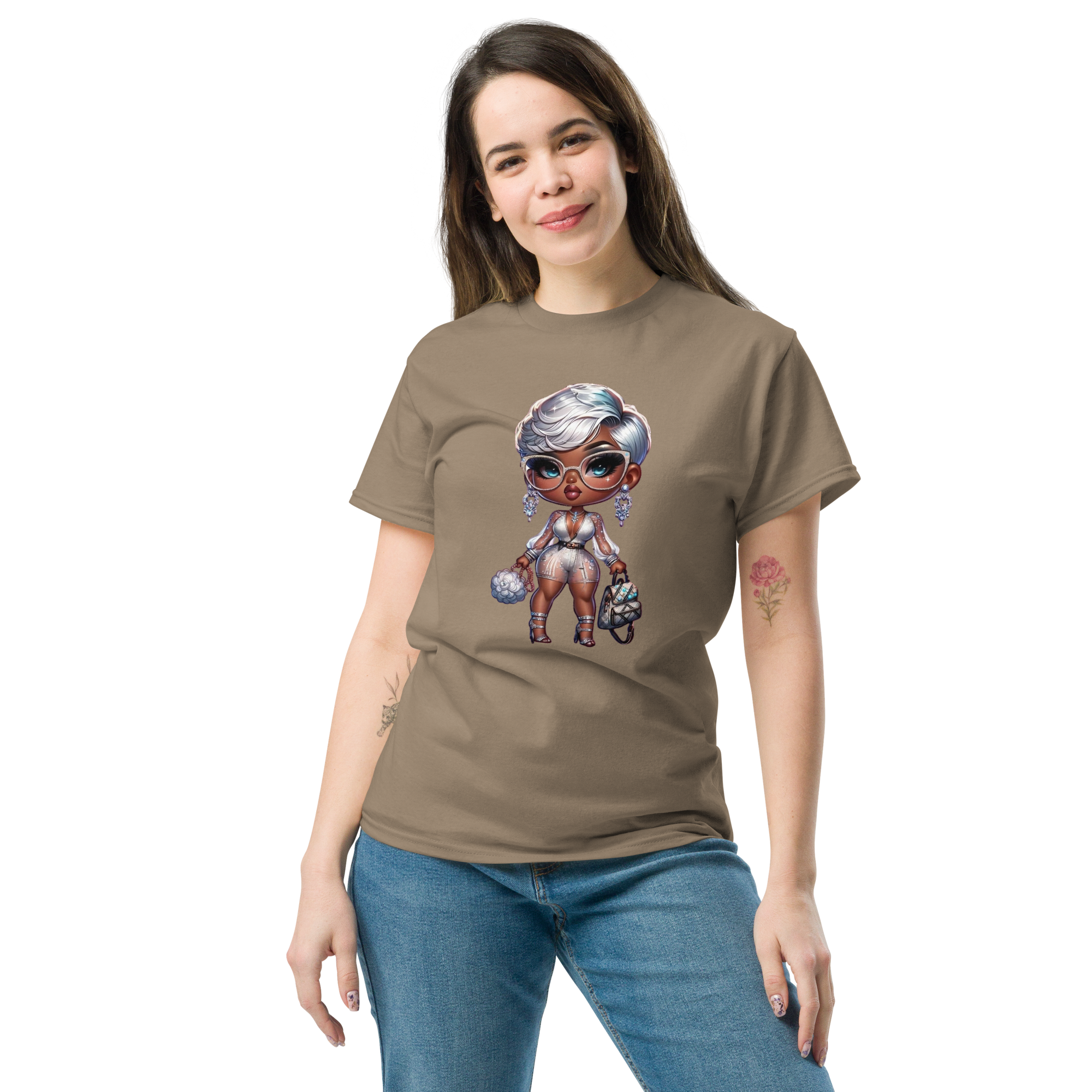 Silver Elegance Queen Women's Classic Tee - 100% Cotton for a Structured, Trendy Look Physical T-Shirt Style-Junction Brown Savana S