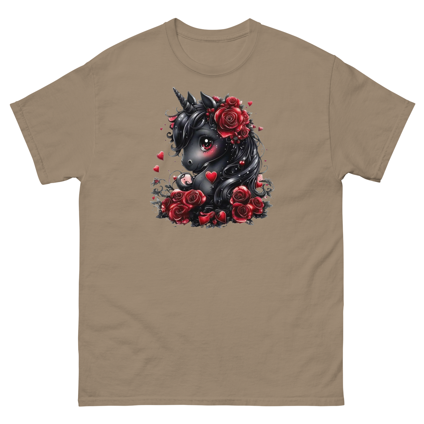 Black & Red Unicorn Women's Classic Tee Physical T-Shirt Style-Junction Custom Designs & Prints Brown Savana S