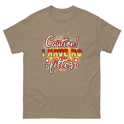 Caution No Filter Tee – Bold Funny Sarcastic Statement Shirt Women Tees Style Junction – Custom Digital Designs & Apparel Brown Savana S
