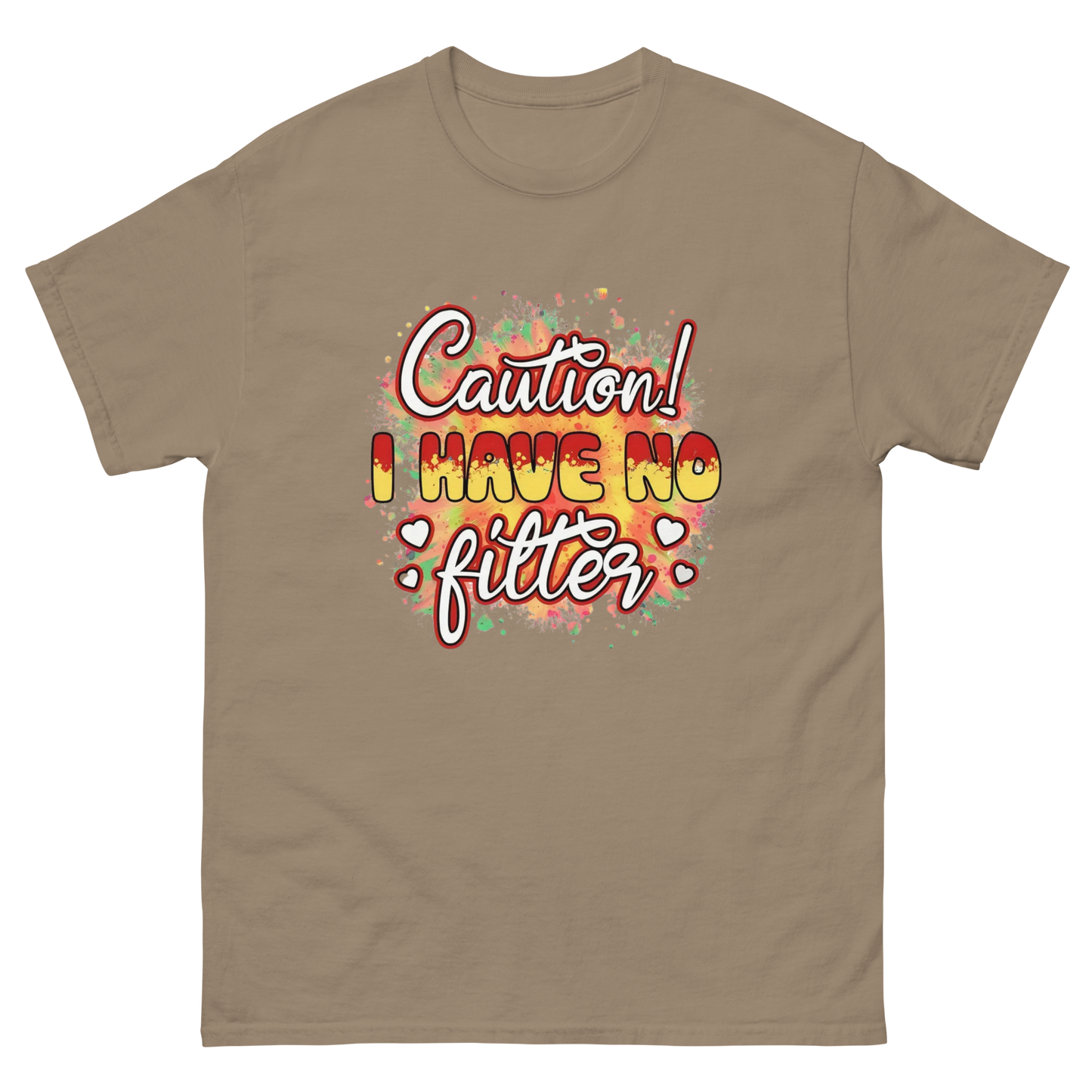 Caution No Filter Tee – Bold Funny Sarcastic Statement Shirt Women Tees Style Junction – Custom Digital Designs & Apparel Brown Savana S