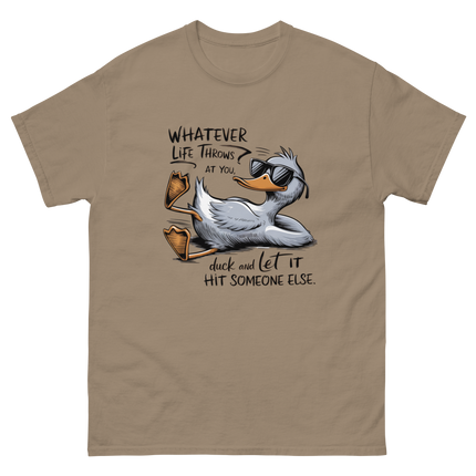Funny Duck Quote Tee – “Let It Hit Someone Else” Graphic Shirt Women Tees Style Junction – Custom Digital Designs & Apparel Brown Savana S