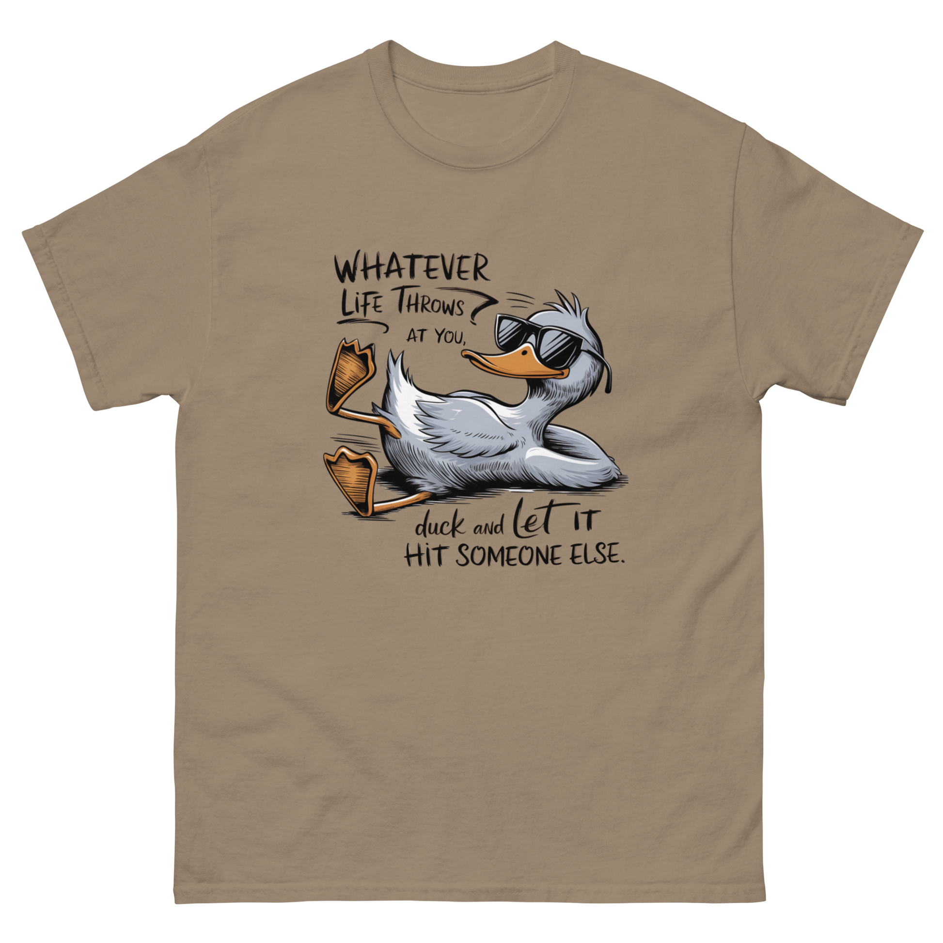 Funny Duck Quote Tee – “Let It Hit Someone Else” Graphic Shirt Women Tees Style Junction – Custom Digital Designs & Apparel Brown Savana S