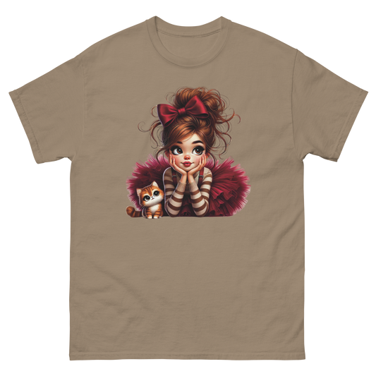 Cute Girl & Cat Tee – Red Tulle Skirt, Big Bow, Whimsical Style Women Tees Style Junction – Custom Digital Designs & Apparel Brown Savana S