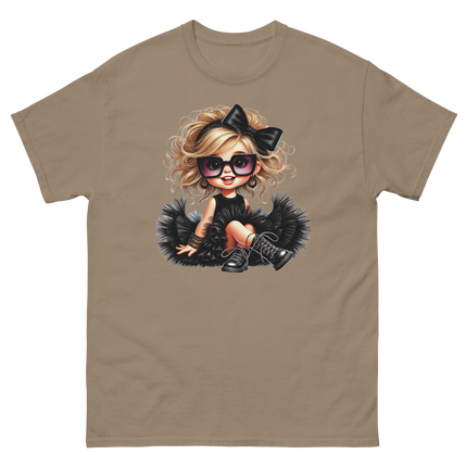 Blonde Curly Girl Tee – Tulle Skirt & Sunglasses Streetwear Women Tees Style Junction – Custom Digital Designs & Apparel Brown Savana S