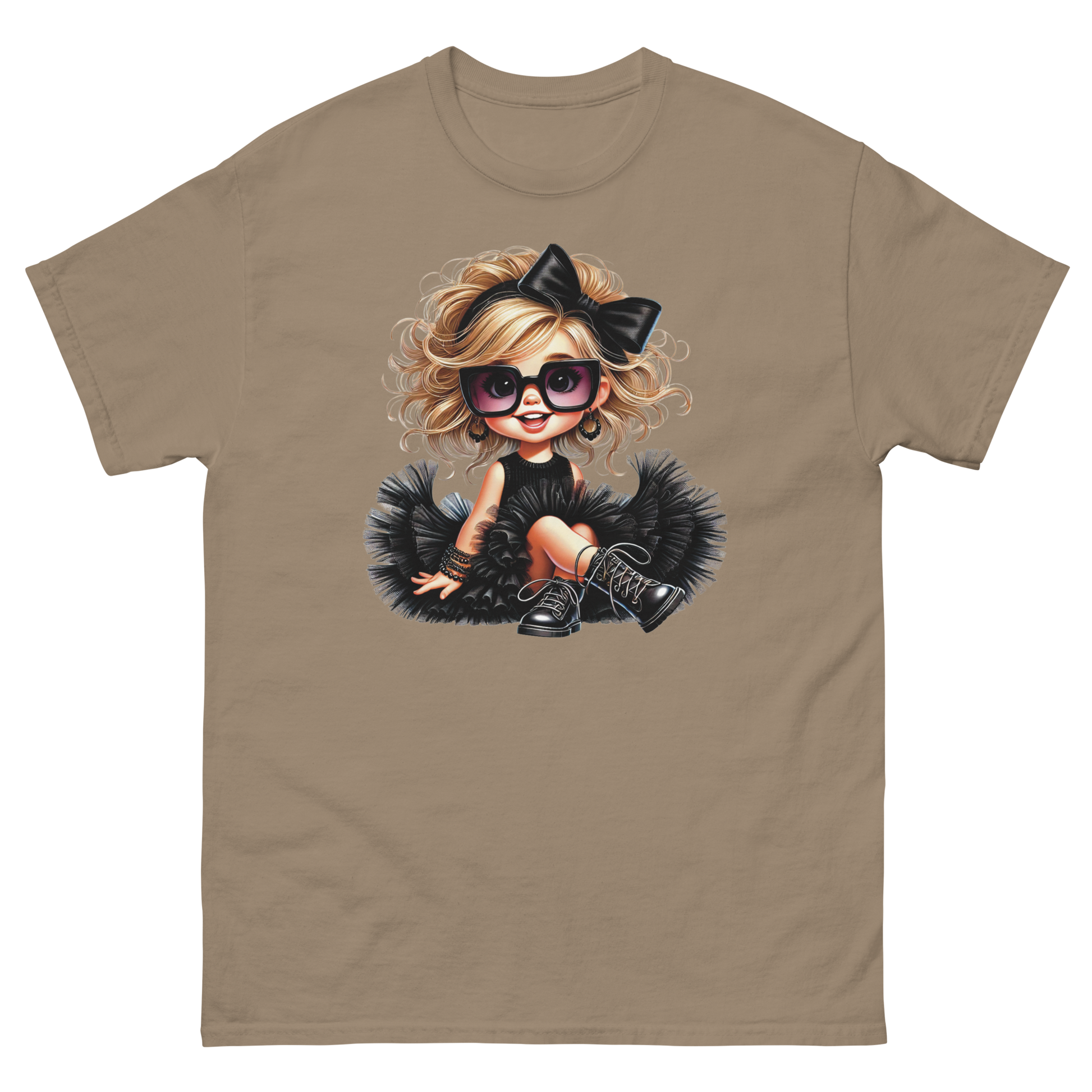 Blonde Curly Girl Tee – Tulle Skirt & Sunglasses Streetwear Women Tees Style Junction – Custom Digital Designs & Apparel Brown Savana S