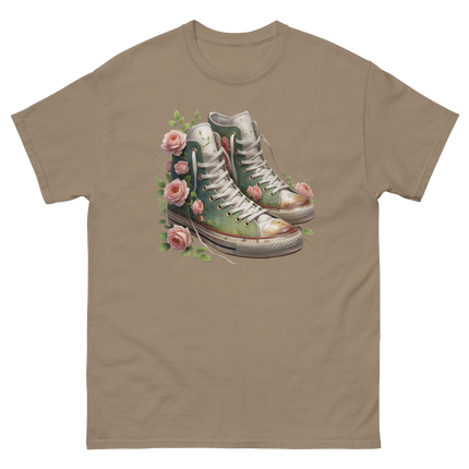 Floral High Top Sneaker Tee – Boho Chic Rose Graphic Shirt Women Tees Style Junction – Custom Digital Designs & Apparel Brown Savana S