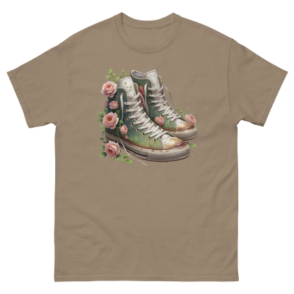 Floral High Top Sneaker Tee – Boho Chic Rose Graphic Shirt Women Tees Style Junction – Custom Digital Designs & Apparel Brown Savana S