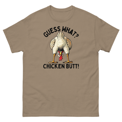 Funny Chicken Butt Tee – “Guess What” Comical Farm Graphic Shirt Women Tees Style Junction – Custom Digital Designs & Apparel Brown Savana S