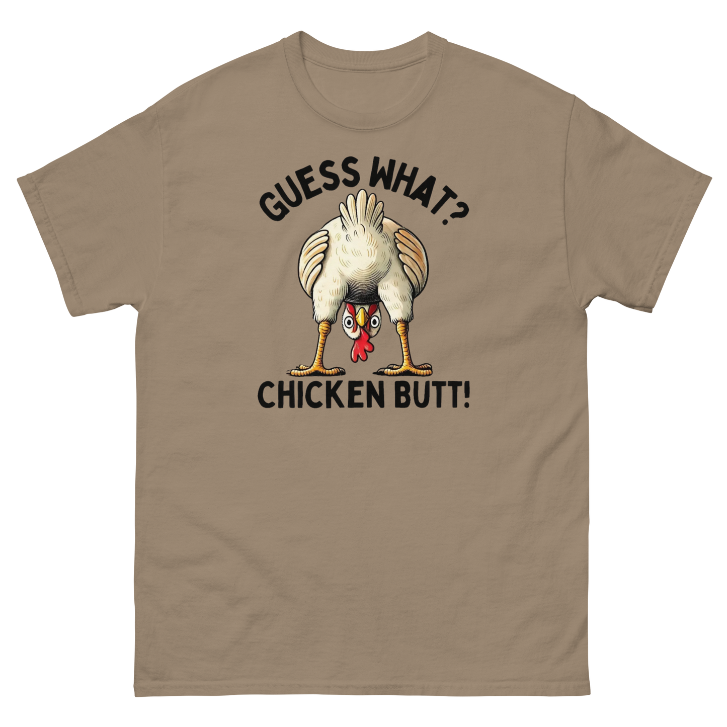 Funny Chicken Butt Tee – “Guess What” Comical Farm Graphic Shirt Women Tees Style Junction – Custom Digital Designs & Apparel Brown Savana S