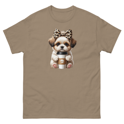 Leopard Bow Shih Tzu Tee – Cute Coffee Puppy Graphic Shirt Women Tees Style Junction – Custom Digital Designs & Apparel Brown Savana S