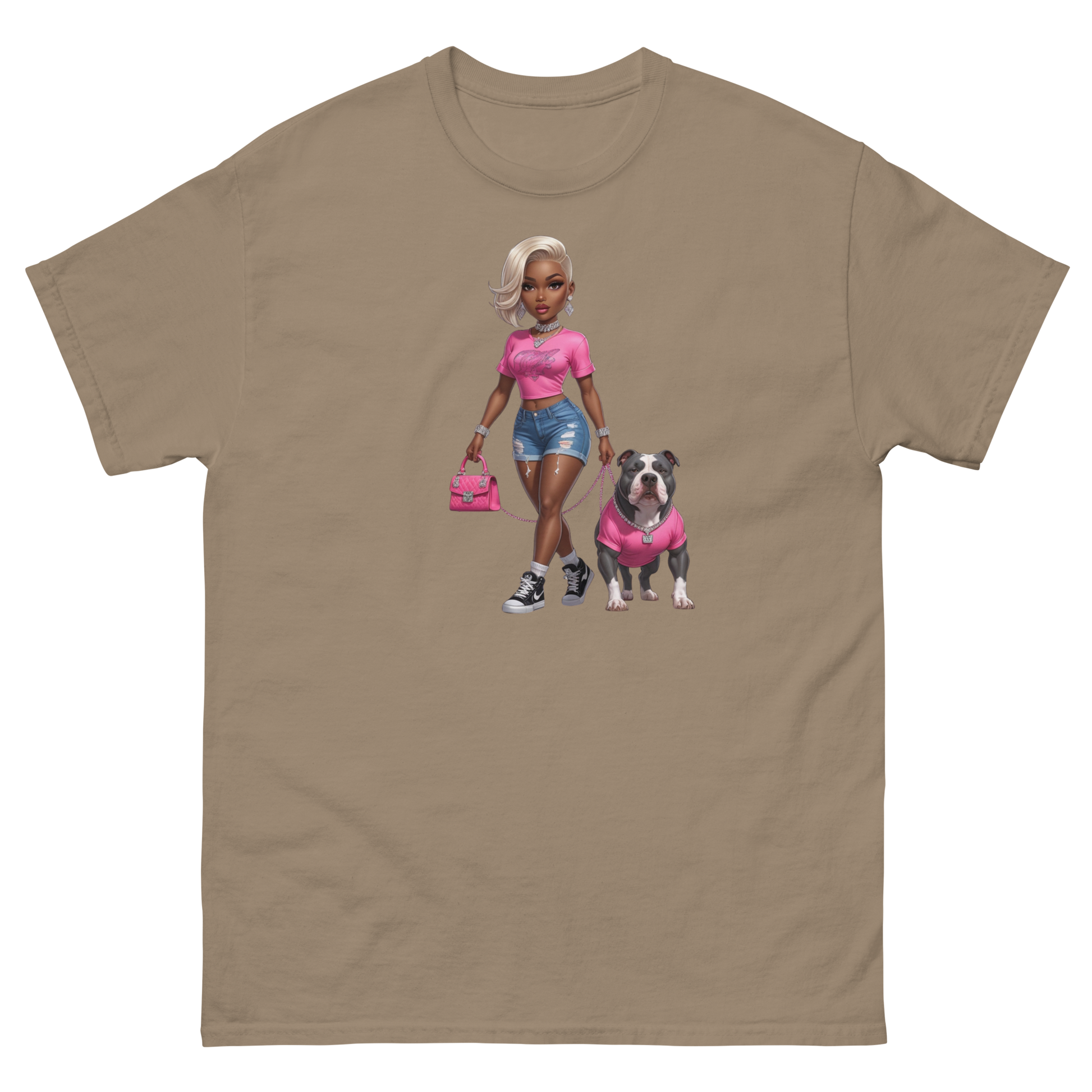 Hot Pink Bulldog Diva Tee – 100% Cotton Graphic Streetwear Women Tees Style Junction – Custom Digital Designs & Apparel Brown Savana S