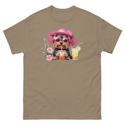 Yorkie Dog #1 Iced Tea Graphic Tee – Floral Summer PNG Print Shirt Women Tees Style Junction – Custom Digital Designs Brown Savana S