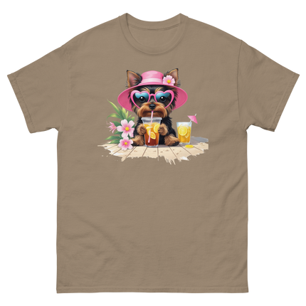 Yorkie Dog #3 Iced Tea Graphic Tshirt – Floral Summer Print Shirt Women Tees Style Junction – Custom Digital Designs Brown Savana S