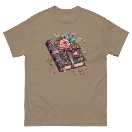 Vintage Rose Key Book Graphic Tee Women Tees Style Junction – Custom Digital Designs & Apparel Brown Savana S