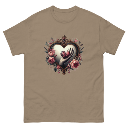 Heart Frame & Gothic Floral Art Tee Women Tees Style Junction – Custom Digital Designs & Apparel Brown Savana S