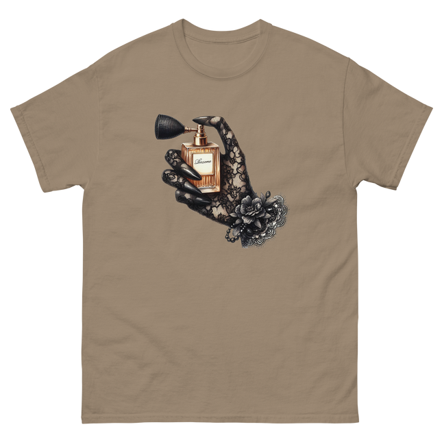 Gold Perfume Bottle Gothic Lace Tee Women Tees Style Junction – Custom Digital Designs & Apparel Brown Savana S