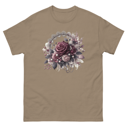 Mauve Rose Pearl Wreath Graphic Tee Women Tees Style Junction – Custom Digital Designs & Apparel Brown Savana S
