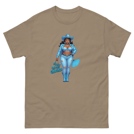 Boots on the Ground Tee – Light Blue Curvy Cowgirl Graphic #4 Women Tees Style Junction – Custom Digital Designs & Apparel Brown Savana S
