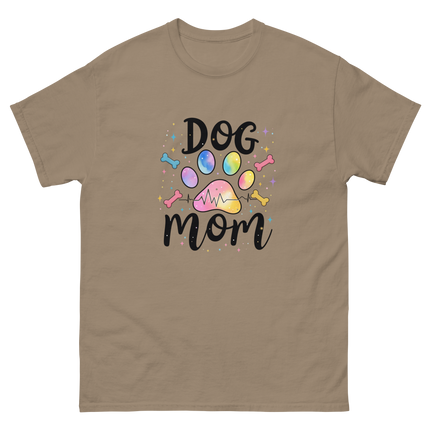 Pastel Rainbow Dog Mom Tee – Heartbeat Pet Lover Print Women Tees Style Junction – Custom Digital Designs & Apparel Brown Savana S