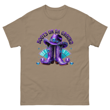 Boots on Da Ground Tee – Purple Fan & Jewel Design #1 Women Tees Style Junction – Custom Digital Designs & Apparel Brown Savana S