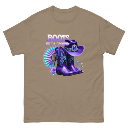 Boots on Da Ground Tee – Purple Fan & Jewel Design #2 Women Tees Style Junction – Custom Digital Designs & Apparel Brown Savana S