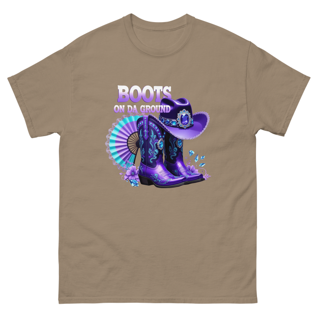 Boots on Da Ground Tee – Purple Fan & Jewel Design #2 Women Tees Style Junction – Custom Digital Designs & Apparel Brown Savana S