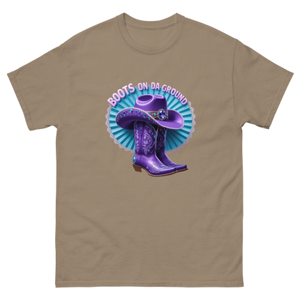 Boots on Da Ground Tee – Purple Fan & Jewel Design #3 Women Tees Style Junction – Custom Digital Designs & Apparel Brown Savana S