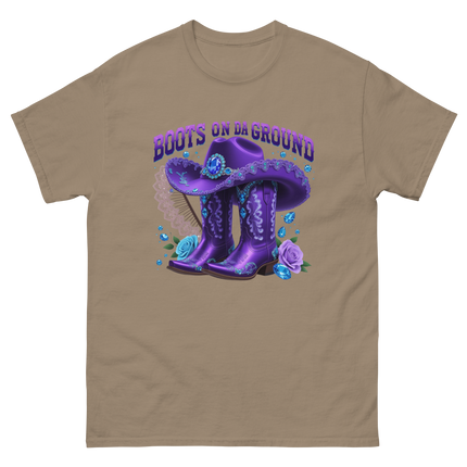Boots on Da Ground Tee – Purple Fan & Jewel Design #4 Women Tees Style Junction – Custom Digital Designs & Apparel Brown Savana S