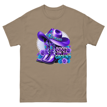 Boots on Da Ground Tee – Purple Fan & Jewel Design #5 Women Tees Style Junction – Custom Digital Designs & Apparel Brown Savana S