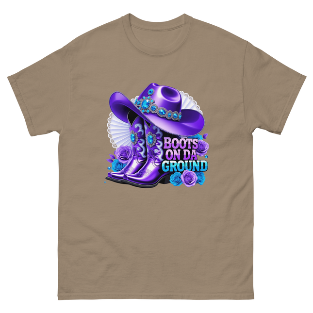 Boots on Da Ground Tee – Purple Fan & Jewel Design #5 Women Tees Style Junction – Custom Digital Designs & Apparel Brown Savana S