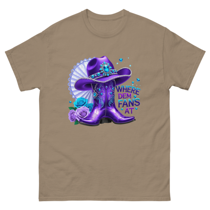 Where Dem Fans At Tee – Purple Roses & Bling Style Women Tees Style Junction – Custom Digital Designs & Apparel Brown Savana S