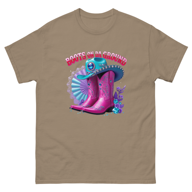 Boots on Da Ground Tee – Hot Pink with Fan Detail Women Tees Style Junction – Custom Digital Designs & Apparel Brown Savana S