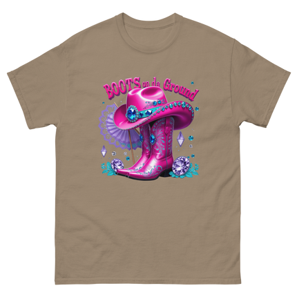 Western Glam Tee – Pink Boots & Hat Statement Women Tees Style Junction – Custom Digital Designs & Apparel Brown Savana S
