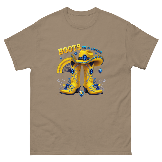 Yellow Glam Cowgirl Tee – Boots on Da Ground Design Women Tees Style Junction – Custom Digital Designs & Apparel Brown Savana S