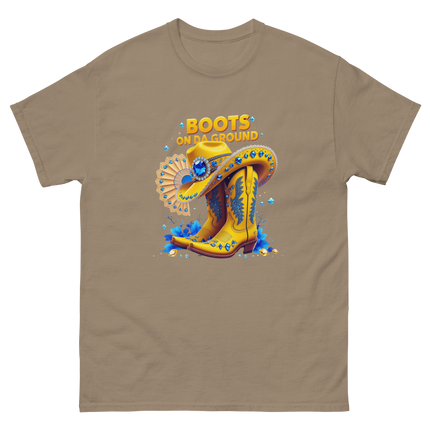 Bold Western Bling Tee – Yellow Boots & Hat Look Women Tees Style Junction – Custom Digital Designs & Apparel Brown Savana S