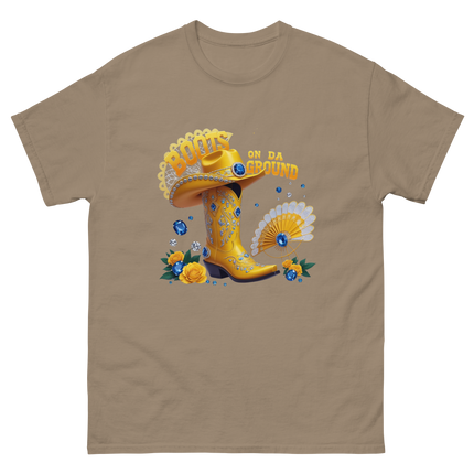 Boots on Da Ground Tee – Bright Yellow Jewel Style Women Tees Style Junction – Custom Digital Designs & Apparel Brown Savana S