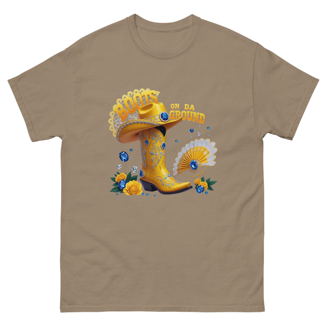 Boots on Da Ground Tee – Bright Yellow Jewel Style Women Tees Style Junction – Custom Digital Designs & Apparel Brown Savana S