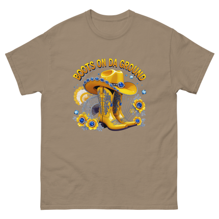Sunshine Cowgirl Tee – Blue Gem & Fan Graphic Women Tees Style Junction – Custom Digital Designs & Apparel Brown Savana S