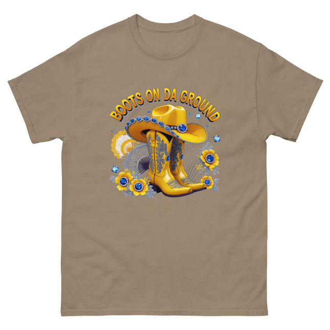 Sunshine Cowgirl Tee – Blue Gem & Fan Graphic Women Tees Style Junction – Custom Digital Designs & Apparel Brown Savana S