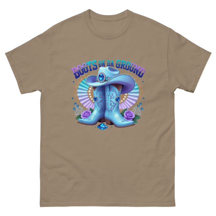 Western Shine Tee – Boots on Da Ground in Cool Blue Women Tees Style Junction – Custom Digital Designs & Apparel Brown Savana S