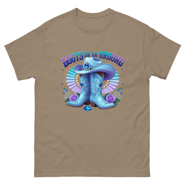 Western Shine Tee – Boots on Da Ground in Cool Blue Women Tees Style Junction – Custom Digital Designs & Apparel Brown Savana S